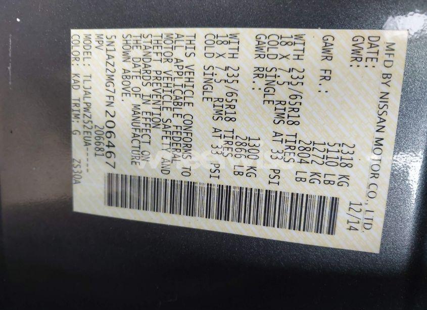 Photo 9 of 2015 Nissan Murano S (VIN 5N1AZ2MG7FN206467)