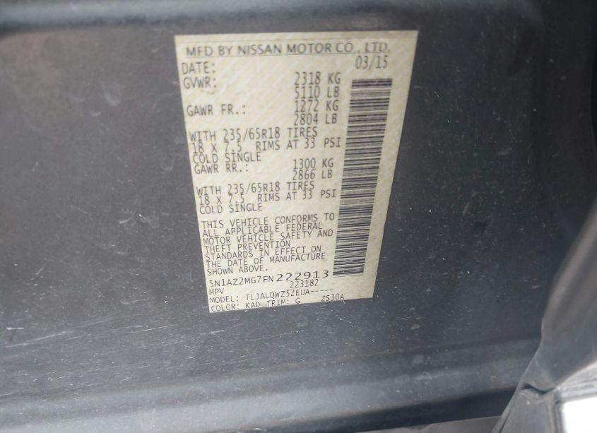 Photo 9 of 2015 Nissan Murano SV (VIN 5N1AZ2MG7FN222913)