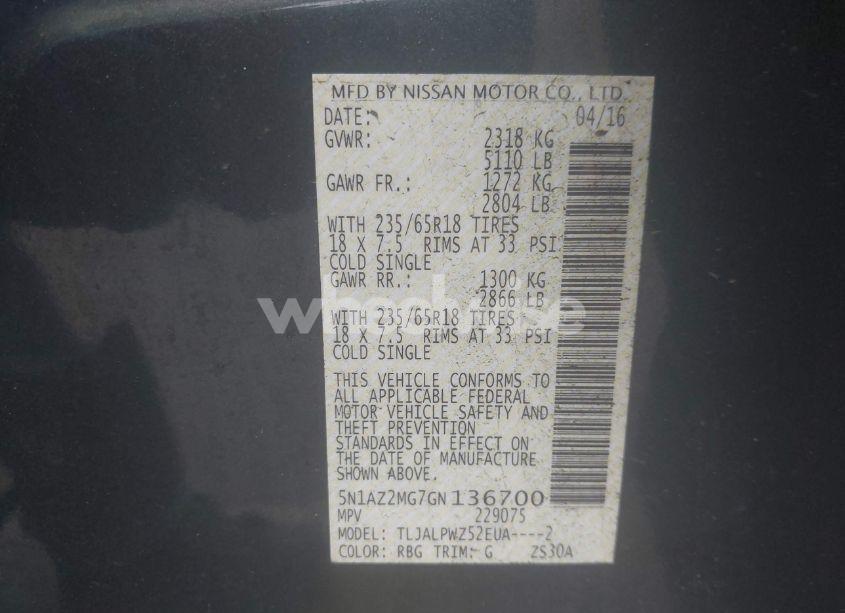 Photo 9 of 2016 Nissan Murano S (VIN 5N1AZ2MG7GN136700)