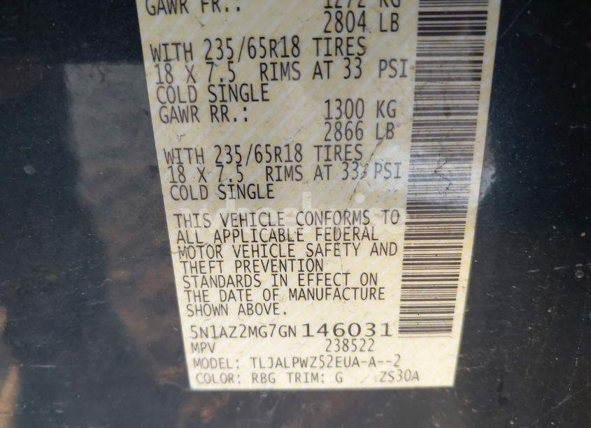 Photo 9 of 2016 Nissan Murano S (VIN 5N1AZ2MG7GN146031)