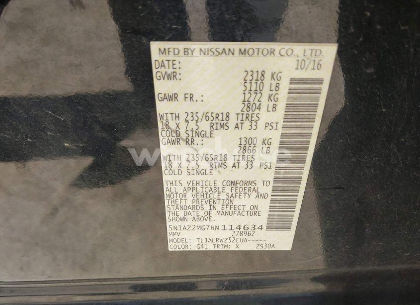 Photo 9 of 2017 Nissan Murano SL (VIN 5N1AZ2MG7HN114634)