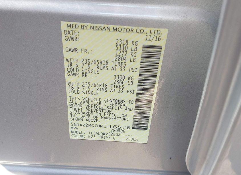 Photo 9 of 2017 Nissan Murano SV (VIN 5N1AZ2MG7HN116576)