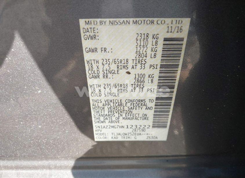 Photo 9 of 2017 Nissan Murano SV (VIN 5N1AZ2MG7HN123222)