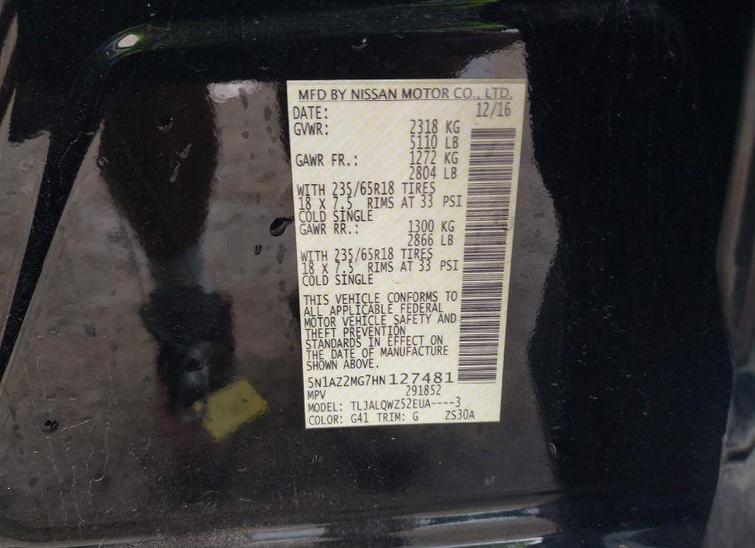 Photo 9 of 2017 Nissan Murano SV (VIN 5N1AZ2MG7HN127481)