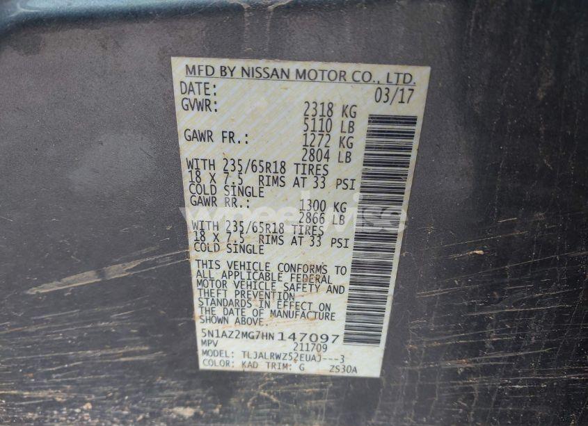 Photo 9 of 2017 Nissan Murano SL (VIN 5N1AZ2MG7HN147097)