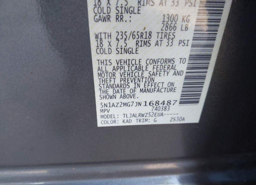 Photo 9 of 2018 Nissan Murano SL (VIN 5N1AZ2MG7JN168487)