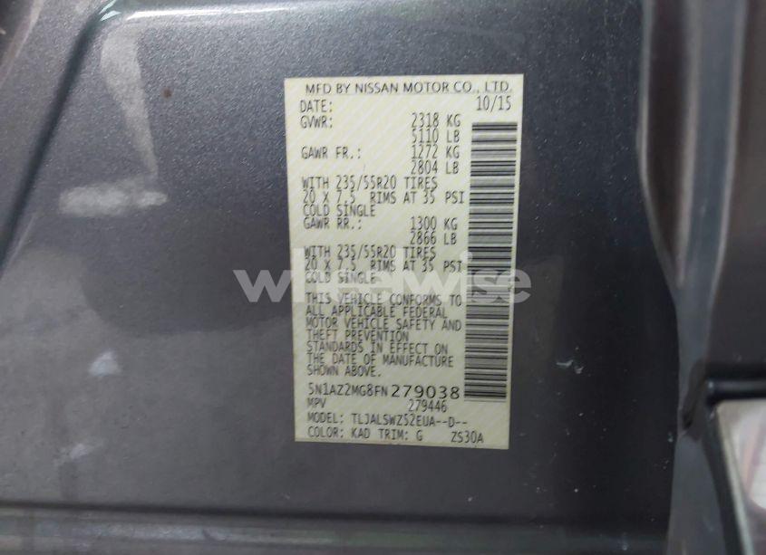 Photo 9 of 2015 Nissan Murano PLATINUM (VIN 5N1AZ2MG8FN279038)