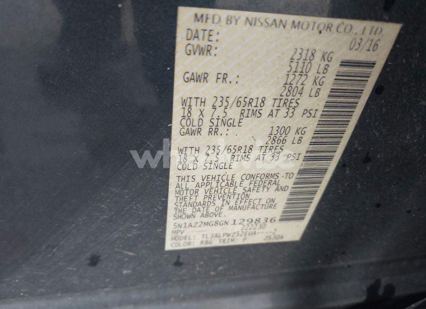 Photo 9 of 2016 Nissan Murano S (VIN 5N1AZ2MG8GN129836)