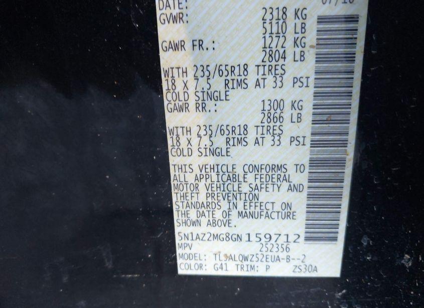 Photo 9 of 2016 Nissan Murano SV (VIN 5N1AZ2MG8GN159712)