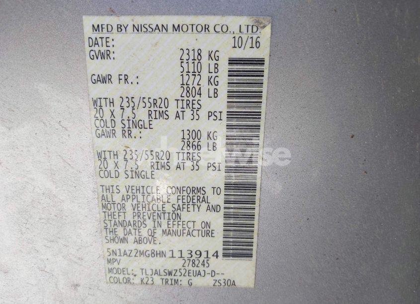 Photo 9 of 2017 Nissan Murano PLATINUM (VIN 5N1AZ2MG8HN113914)