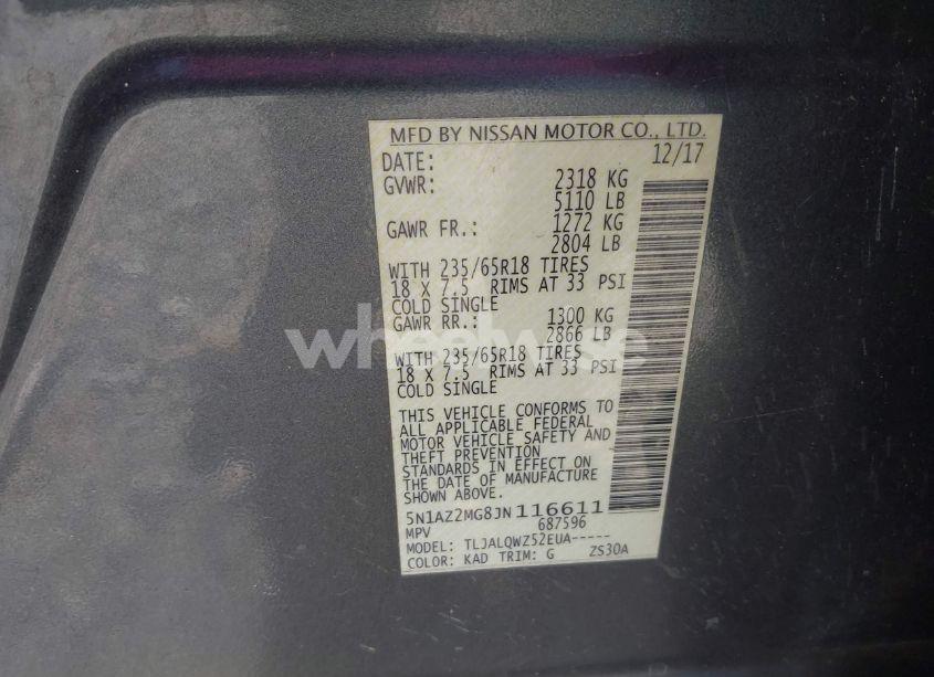 Photo 9 of 2018 Nissan Murano SV (VIN 5N1AZ2MG8JN116611)