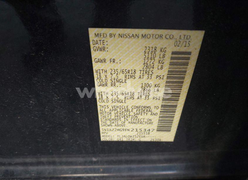 Photo 9 of 2015 Nissan Murano SV (VIN 5N1AZ2MG9FN215347)