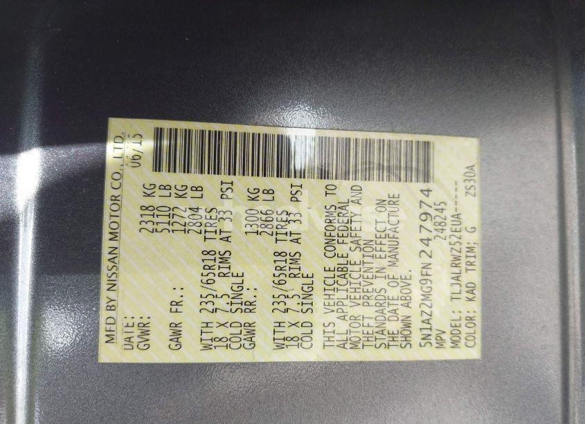 Photo 9 of 2015 Nissan Murano SL (VIN 5N1AZ2MG9FN247974)