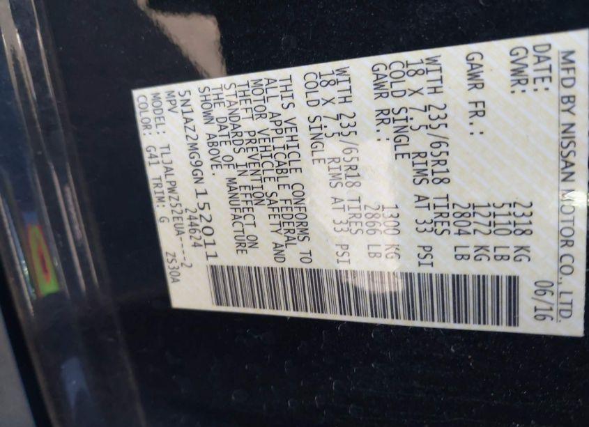 Photo 9 of 2016 Nissan Murano S (VIN 5N1AZ2MG9GN152011)