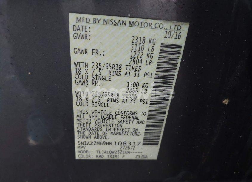 Photo 9 of 2017 Nissan Murano SV (VIN 5N1AZ2MG9HN108317)