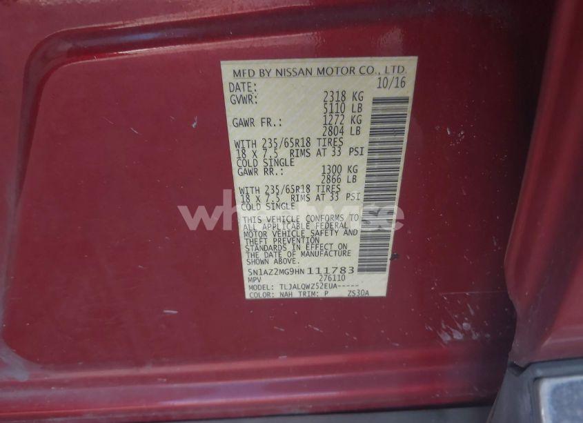 Photo 9 of 2017 Nissan Murano PLATINUM/S/SL/SV (VIN 5N1AZ2MG9HN111783)