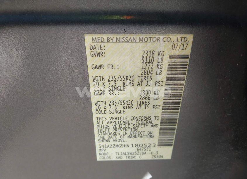 Photo 9 of 2017 Nissan Murano PLATINUM (VIN 5N1AZ2MG9HN180523)