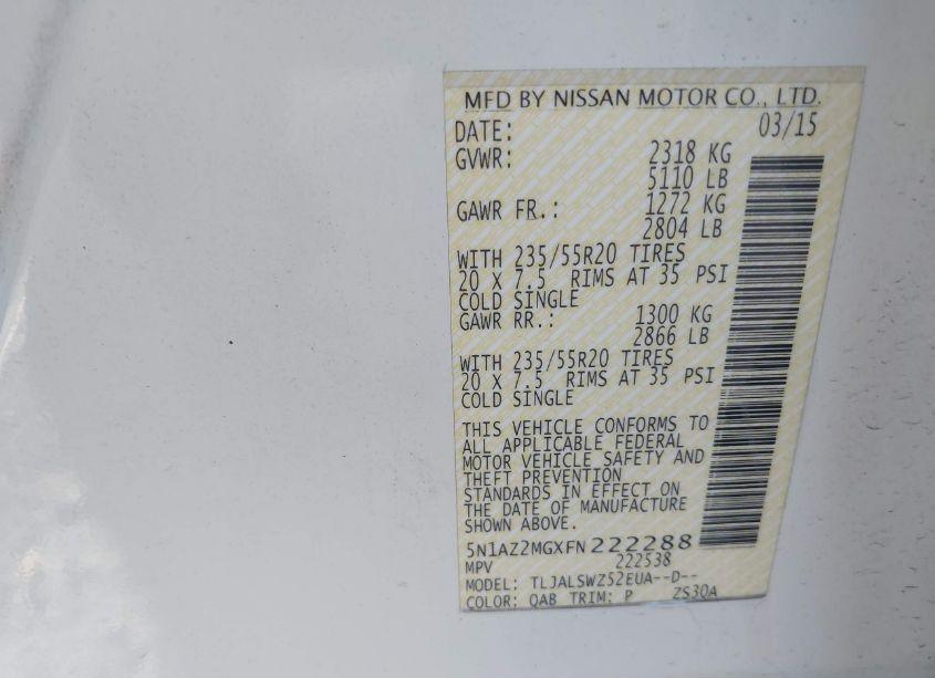 Photo 9 of 2015 Nissan Murano PLATINUM (VIN 5N1AZ2MGXFN222288)