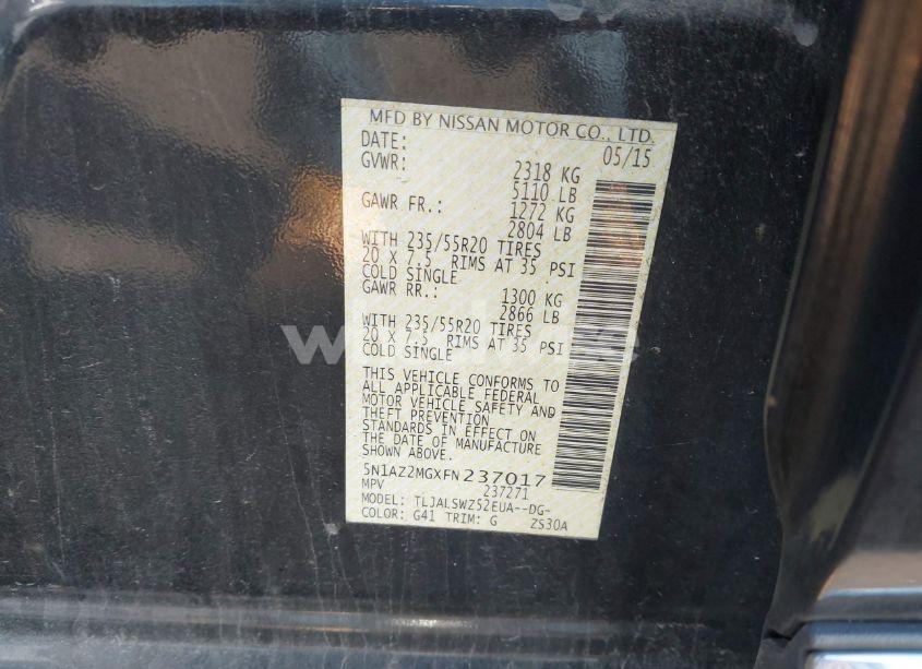 Photo 9 of 2015 Nissan Murano PLATINUM (VIN 5N1AZ2MGXFN237017)