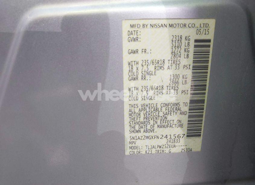 Photo 9 of 2015 Nissan Murano S (VIN 5N1AZ2MGXFN241567)