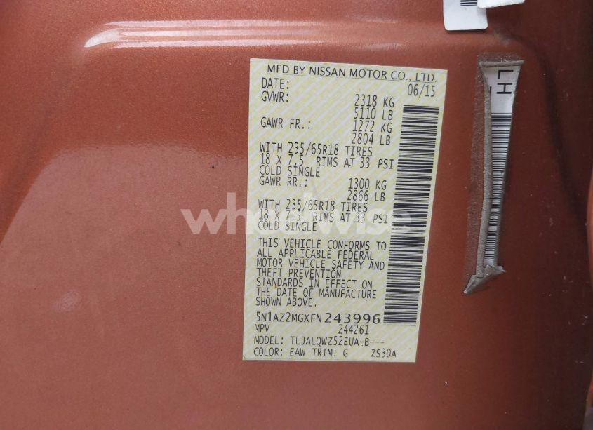 Photo 9 of 2015 Nissan Murano SV (VIN 5N1AZ2MGXFN243996)