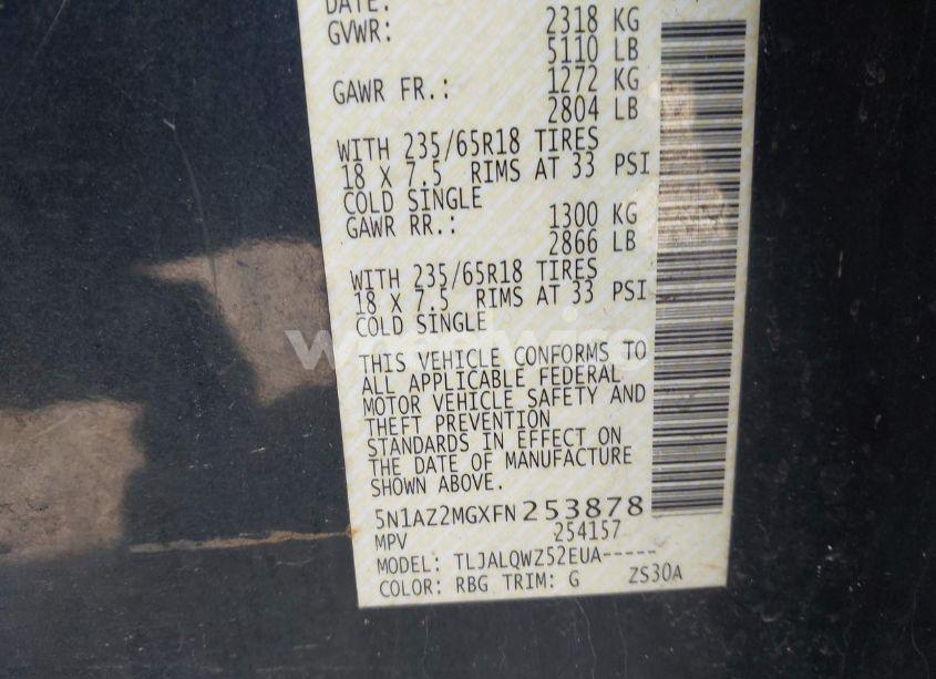 Photo 9 of 2015 Nissan Murano SV (VIN 5N1AZ2MGXFN253878)