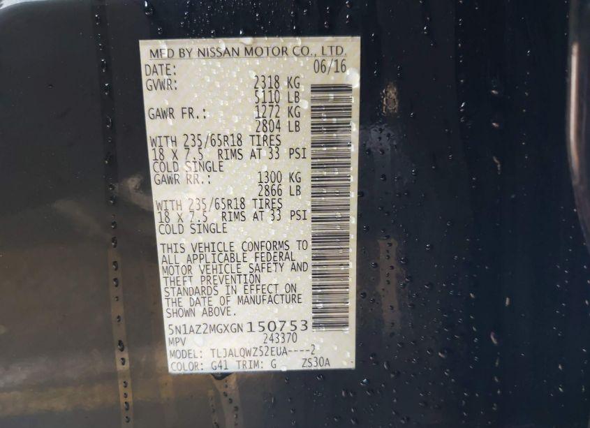 Photo 9 of 2016 Nissan Murano SV (VIN 5N1AZ2MGXGN150753)