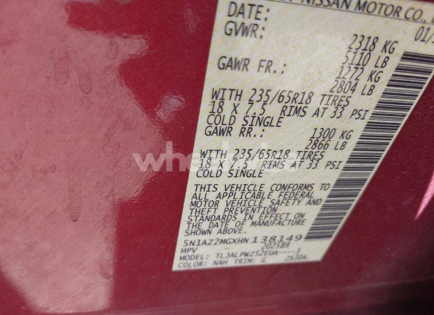 Photo 9 of 2017 Nissan Murano S (VIN 5N1AZ2MGXHN138149)