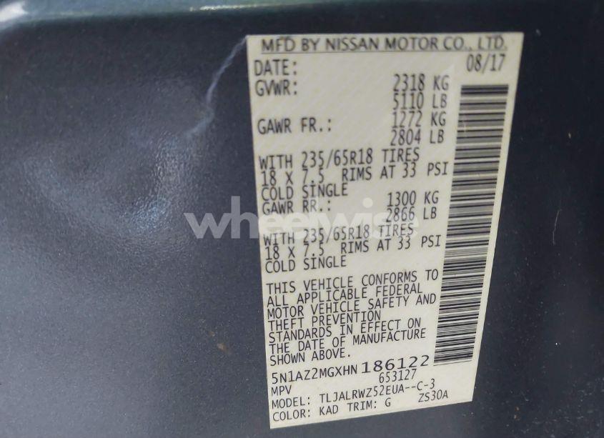 Photo 9 of 2017 Nissan Murano SL (VIN 5N1AZ2MGXHN186122)