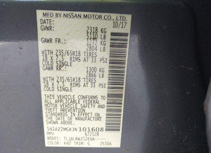 Photo 9 of 2018 Nissan Murano SL (VIN 5N1AZ2MGXJN101608)