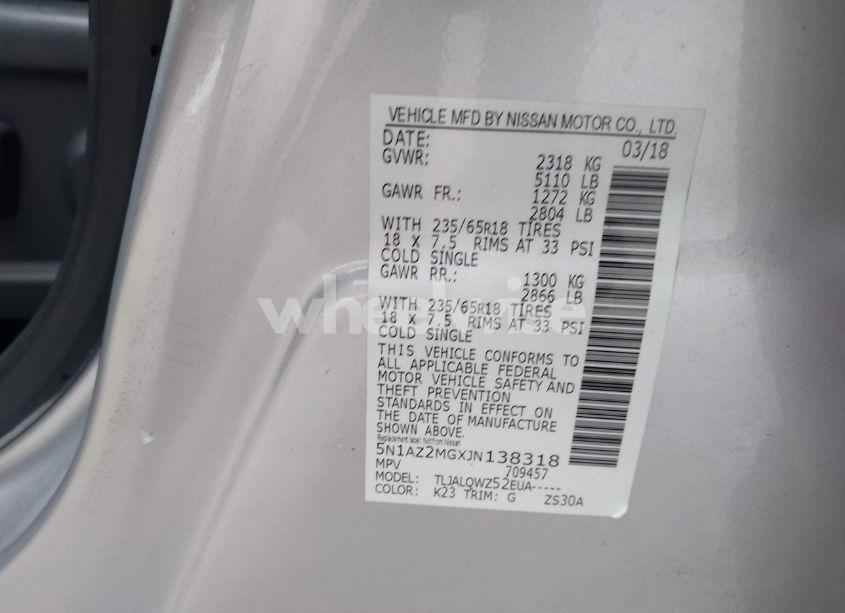 Photo 9 of 2018 Nissan Murano SV (VIN 5N1AZ2MGXJN138318)