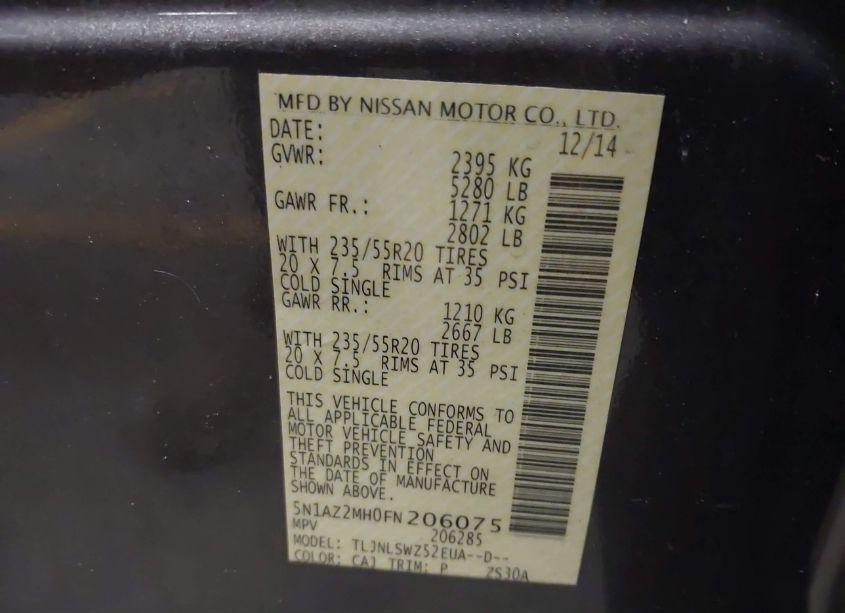 Photo 9 of 2015 Nissan Murano PLATINUM (VIN 5N1AZ2MH0FN206075)