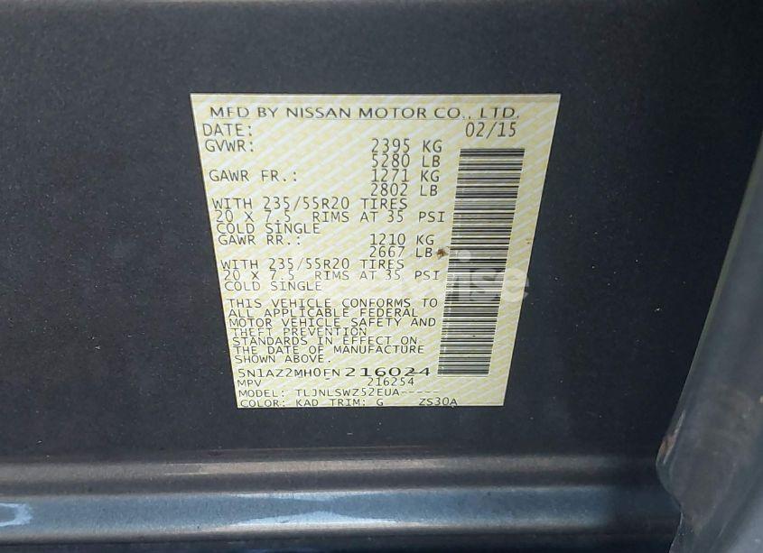 Photo 9 of 2015 Nissan Murano PLATINUM (VIN 5N1AZ2MH0FN216024)