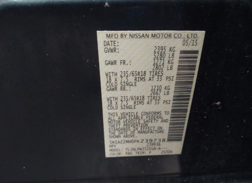 Photo 9 of 2015 Nissan Murano S (VIN 5N1AZ2MH0FN239738)