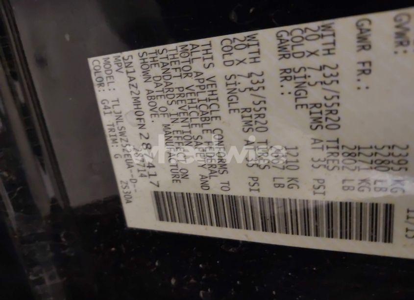 Photo 9 of 2015 Nissan Murano PLATINUM (VIN 5N1AZ2MH0FN287417)