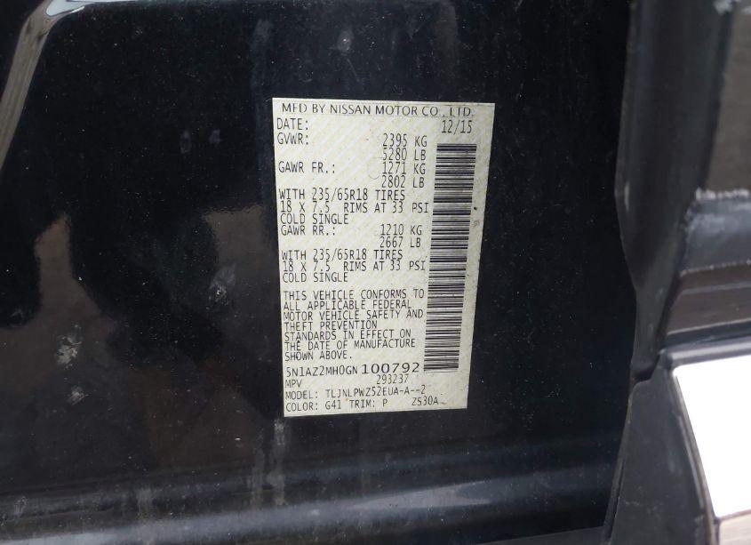 Photo 9 of 2016 Nissan Murano S (VIN 5N1AZ2MH0GN100792)