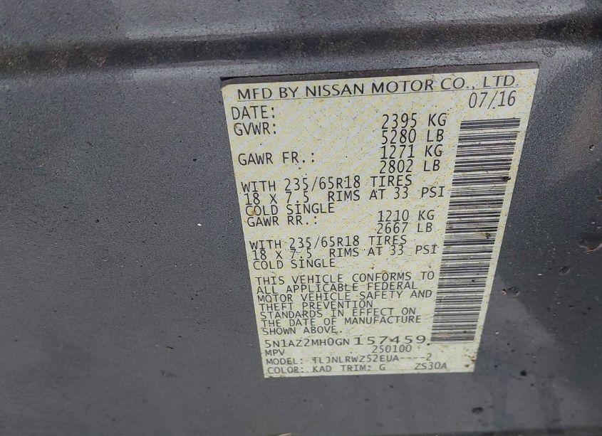 Photo 9 of 2016 Nissan Murano SL (VIN 5N1AZ2MH0GN157459)