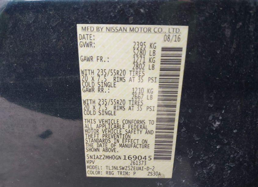 Photo 9 of 2016 Nissan Murano PLATINUM (VIN 5N1AZ2MH0GN169045)