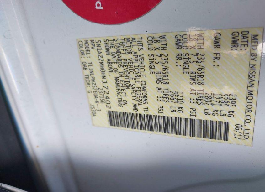 Photo 9 of 2017 Nissan Murano S (VIN 5N1AZ2MH0HN172402)