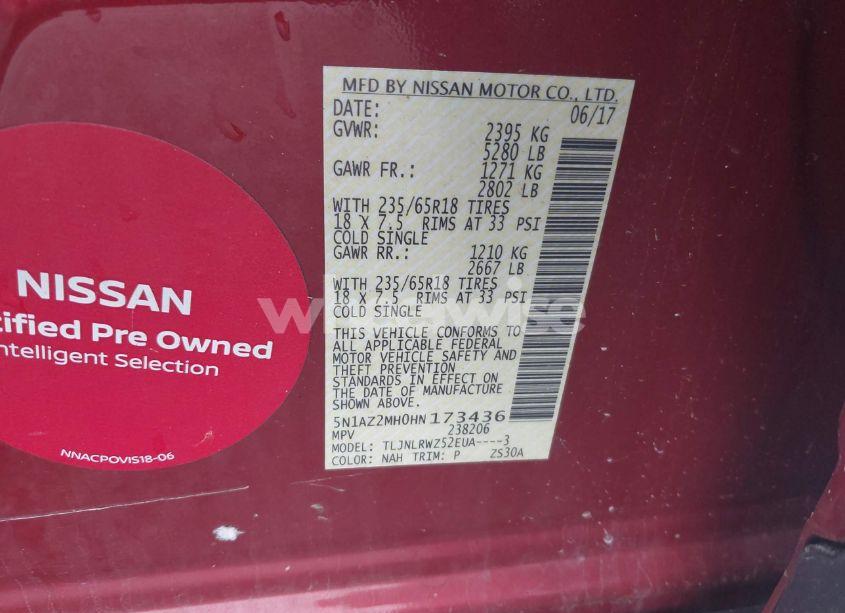 Photo 9 of 2017 Nissan Murano SL (VIN 5N1AZ2MH0HN173436)