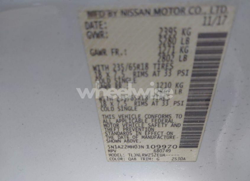 Photo 9 of 2018 Nissan Murano SL (VIN 5N1AZ2MH0JN109970)