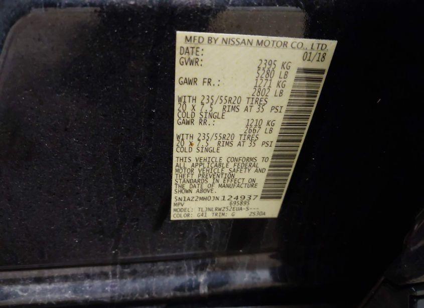 Photo 9 of 2018 Nissan Murano SL (VIN 5N1AZ2MH0JN124937)