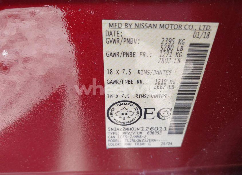 Photo 9 of 2018 Nissan Murano PLATINUM/S/SL/SV (VIN 5N1AZ2MH0JN126011)