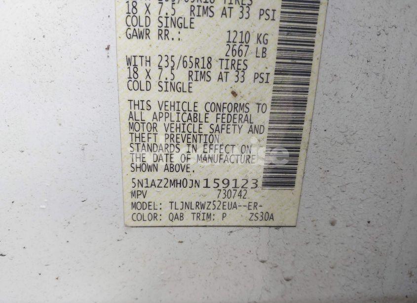 Photo 9 of 2018 Nissan Murano SL (VIN 5N1AZ2MH0JN159123)