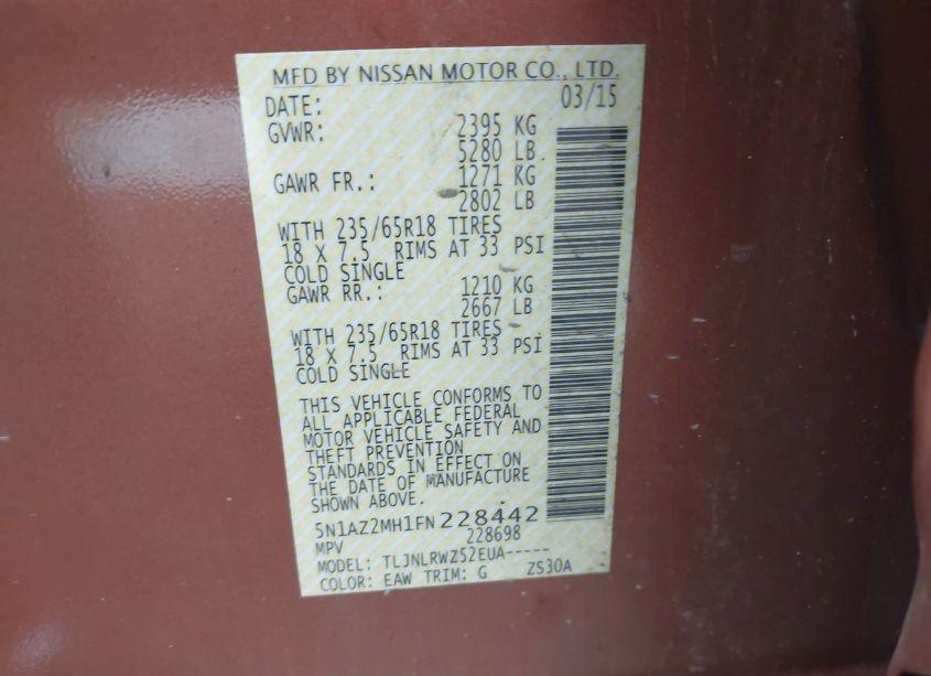 Photo 9 of 2015 Nissan Murano SL (VIN 5N1AZ2MH1FN228442)