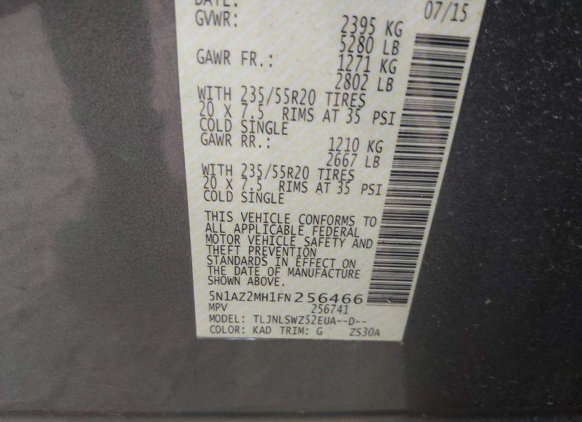 Photo 9 of 2015 Nissan Murano PLATINUM (VIN 5N1AZ2MH1FN256466)