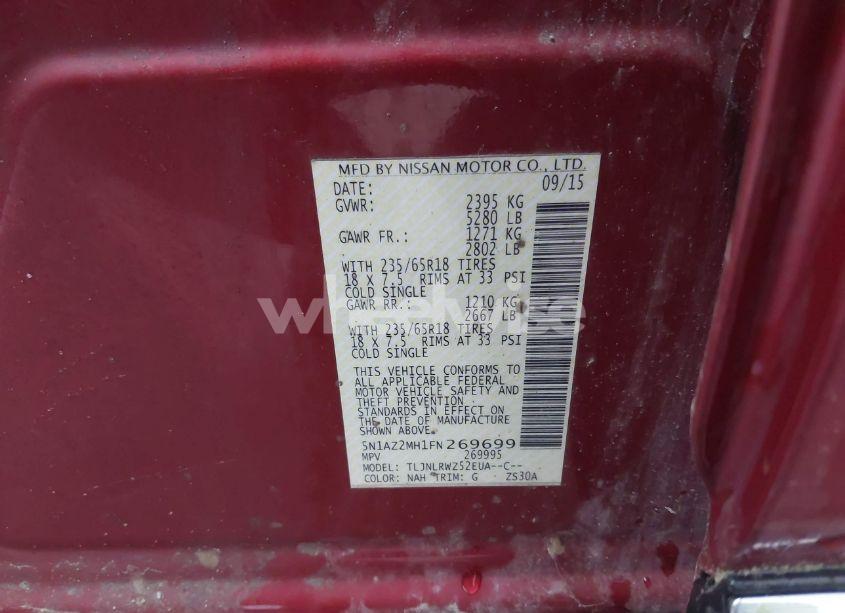 Photo 9 of 2015 Nissan Murano SL (VIN 5N1AZ2MH1FN269699)