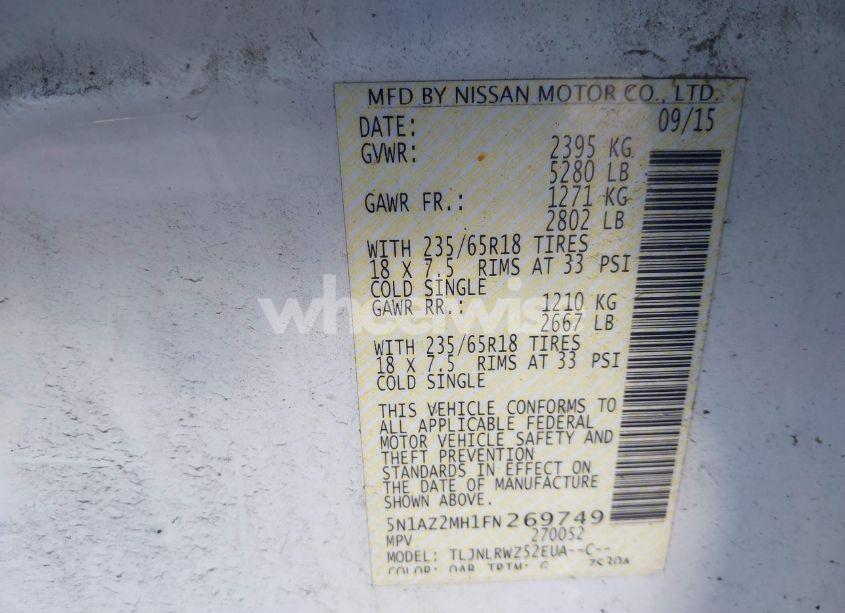 Photo 9 of 2015 Nissan Murano SL (VIN 5N1AZ2MH1FN269749)