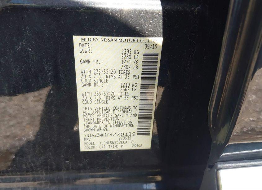 Photo 9 of 2015 Nissan Murano PLATINUM (VIN 5N1AZ2MH1FN270139)