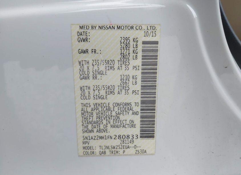 Photo 9 of 2015 Nissan Murano PLATINUM (VIN 5N1AZ2MH1FN280833)